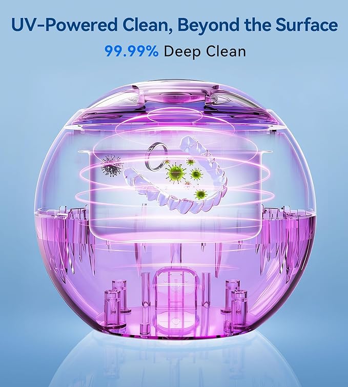 Ultrasonic Retainer Cleaner, 45kHz Retainer Cleaner Machine with Digital Timer & 4 Modes, 200ML Portable Dental Cleaning Pod for Aligners, Dentures, Night Guards, Braces, Jewelry, Black