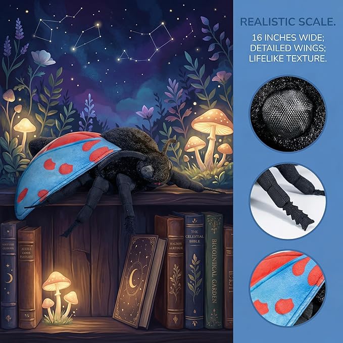 Cinnabar Moth Plush Toy - Lifelike Blue Cinnabar Moth Stuffed Animals 16in, Realistic Soft Big Wings Moth Toys, Unique Plush Collection for Kids