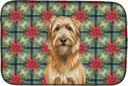 Caroline's Treasures Tawny Briard Christmas PoinsettIas Dish Drying Mat Absorbent Dish Drying Mat Pad for Kitchen Counter Dish Drainer Mat for Countertop, 14 x 21", Multicolor