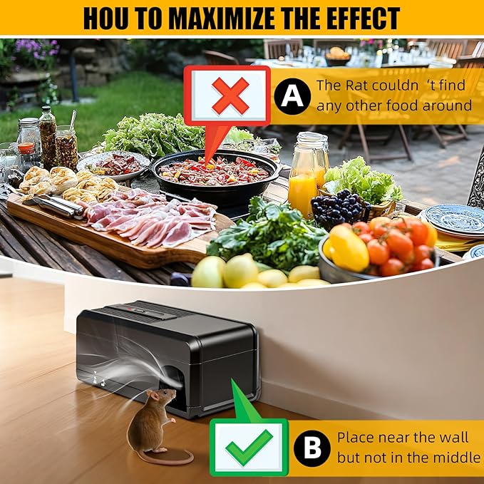 High Voltage Electric Mouse Trap Zapper, Instantly Kills Mice & Rats, No Touch Reusable Indoor Rat Killer Trap for Home, Kitchen, and Commercial Use,Safe and Effective Rodent Control