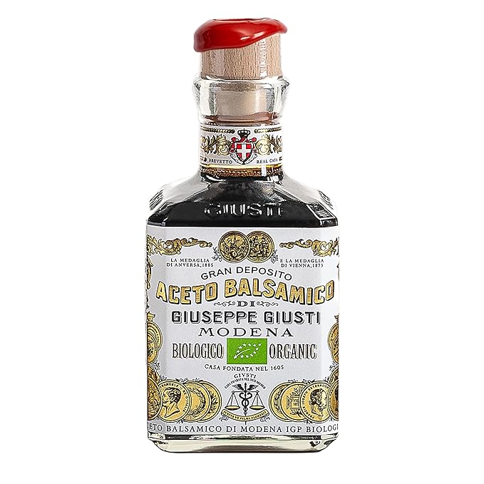 Giusti Organic Balsamic Vinegar of Modena IGP – 2 Gold Medals Gourmet Aceto Balsamico di Modena, Rich Flavor for Salads, Marinades, Cheese & Finishing, Made in Italy – 8.45 fl oz (250 ml) - Pack of 1