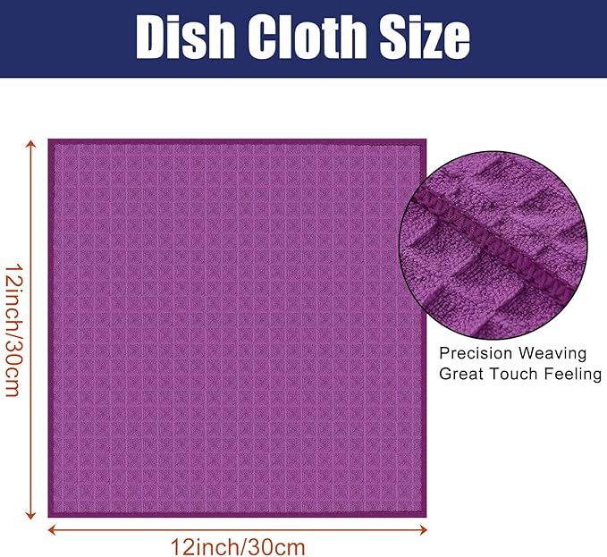 Homaxy Microfiber Waffle Weave Kitchen Dish Cloths, 12 x 12 Inch Ultra Absorbent and Solid Color Dish Towels for Kitchen Fast Drying Dishcloth for Washing Dishes, 8 Pack, Purple