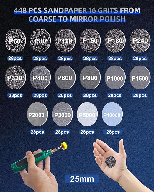 482 PCS 1 Inch Sanding Discs and Drums for Dremel, Wet Dry Sanding Paper Polishing Kit with Sanding Bands Bits, 60-10000 Grit Sandpaper Hook and Loop for Dremel Rotary Tool Accessories DIY Resin Wood
