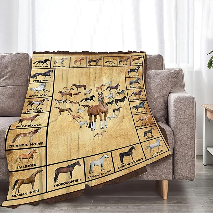 Horse Blanket Throws Horse Gifts Horses Throw Blanket for Girls Boys Kids Adults Soft Warm Cozy Fleece Blanket for Couch Sofa Bed 80"x60"