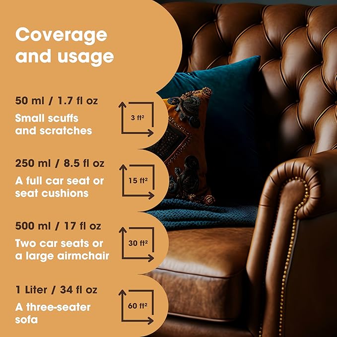 Furniture Clinic Leather Repair Paint | 2-in-1 Seal and Color | Use on Scratches, Tears, and Holes in Car Seats, Furniture | Quick and Easy Leather Repair Kit for Furniture (Light Grey, 500ml / 17oz)