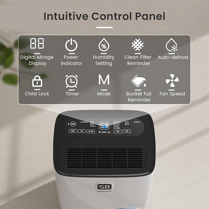 Yaufey 5000 Sq.Ft. Energy Star Certified Dehumidifier, Max 80 Pints Dehumidifier for Basement with Drain Hose, Smart Compressor with Intelligent Humidity Control, Dehumidifiers for Home Bedroom