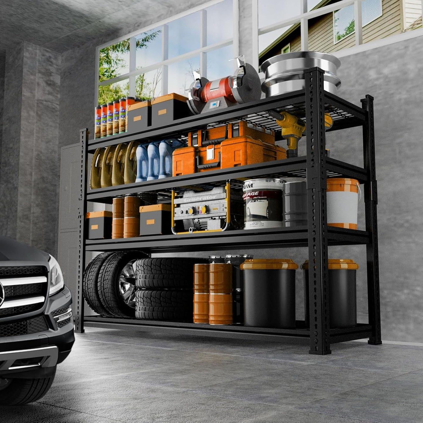 Storage Shelves Heavy Duty 4 PCS, 48"L x 18"W x 60"H Garage Wire Shelving Unit Loads 2640LBS, 4-tier Adjustable Metal Industrial Utility Shelf Rack for Kitchen, Laundry, Pantry, Warehouse, Basement