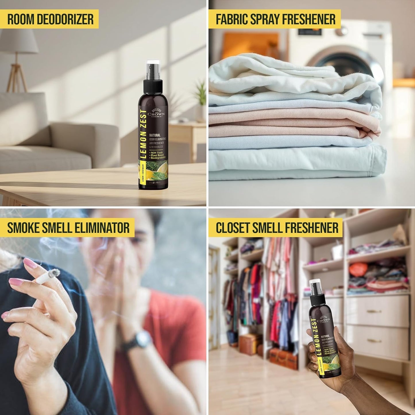 Lemon Zest Natural Air Freshener Spray for Home— Citrus Scent Non-Toxic Odor Eliminator, Long Lasting Freshness — Pet Odor Eliminator, Bathroom Spray, Room Deodorizer—Safe for Kids & Pets - 1PK 4 Oz