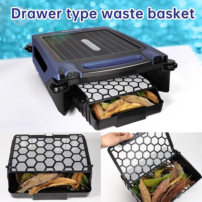 2026 New Model Solar Pool Skimmer Robot, APP Control, Pool Surface Cleaner Robot with Dual Charging Modes, Automatic Pool Cleaner with Salt Resistant Durable Motor, Smart Obstacle Avoidance(Dark Blue)