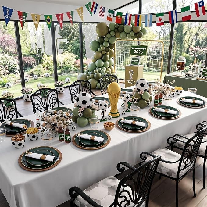 KIRE 350PCS Green Plates Disposable - Heavy Duty Green and Gold Plates - 50Guest Include Green Plastic Dinnerware - Pro Rolled Napkins with Gold Silverware and Cups for 2026 FIFA World Cup&Party