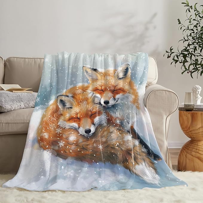 Tijuboni Fox Throw Blanket Fox Gifts for Girls Boys Women Men Kids Adults Soft Flannel Fleece Blanket for Couch Sofa Bed Home Decor 60"x80"
