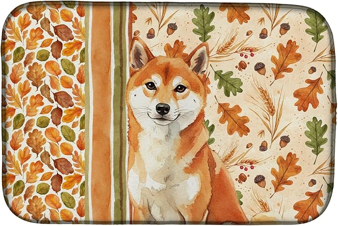 Caroline's Treasures Red Shiba Inu Heirloom Fall Dish Drying Mat Absorbent Dish Drying Mat Pad for Kitchen Counter Dish Drainer Mat for Countertop, 14 x 21", Multicolor