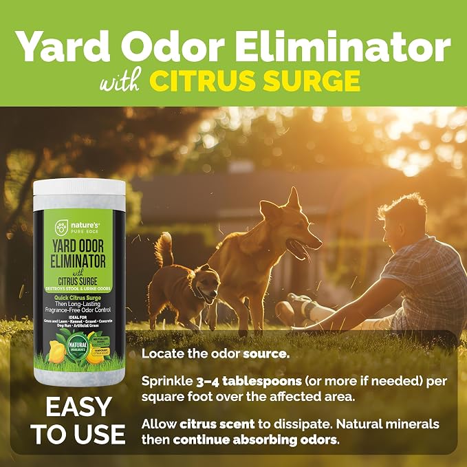 Yard Odor Eliminator with Citrus Surge – Outdoor Pet Odor Eliminator for Dog Urine & Poop Smell – Artificial Grass, Lawn, Kennel, Patio Deodorizer – Long Lasting Natural Granules – Pet Safe