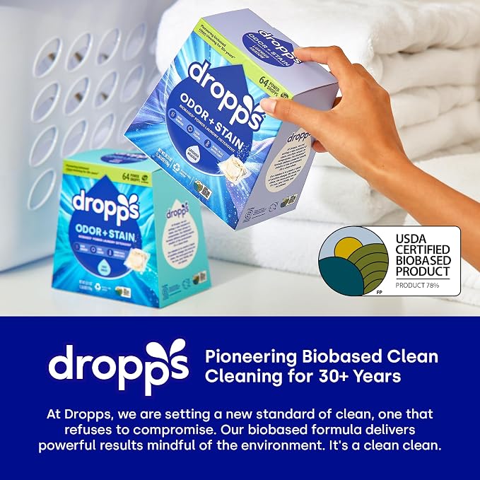 Dropps Oxi Booster Pods, Unscented (64 Count) - Laundry Whitener & Stain Remover | Free & Clear | Laundry Booster | Chlorine-Free Bleach Alternative | Clean Ingredients | Plastic-Free Packaging