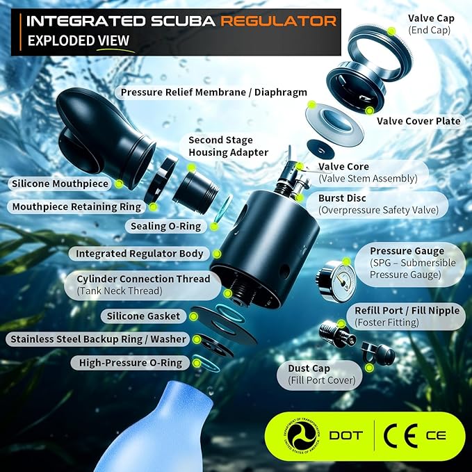 GOYOJO Mini Scuba Tank, Portable Diving Lung Air Tank with DOT Certified, Refillable Emergency Backup Pony Bottle for Snorkeling, Underwater Breathing, Training