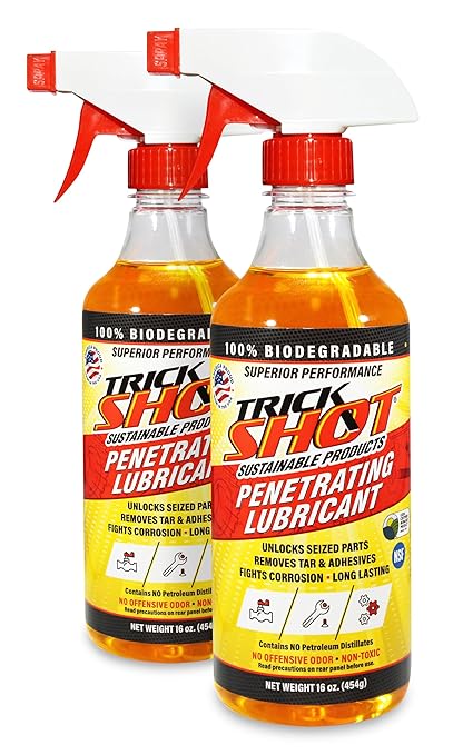 Trick Shot - 3-in-1 Penetrating Lubricant Oil - Biobased Food Grade Industrial Oil for Parts, Rust & Corrosion Remover, Anti-Seize Lubricant Protects Metal Surfaces, Degreases & Cleans - 16 oz, 2-Pk