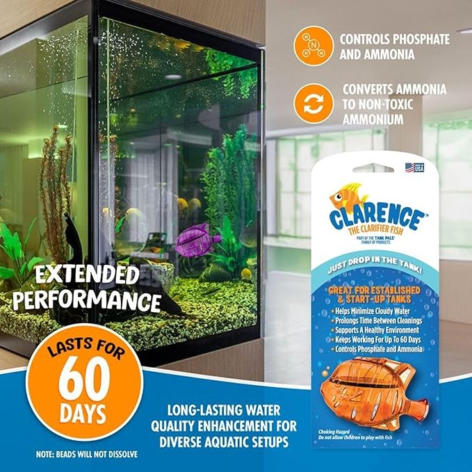 Clarence the Clarifier Fish - 2 pk, Purple-Orange - Aquarium Treatment, Clear Cloudy Fresh-Saltwater, Fish Safe, 10gal Tank Maintenance Ea