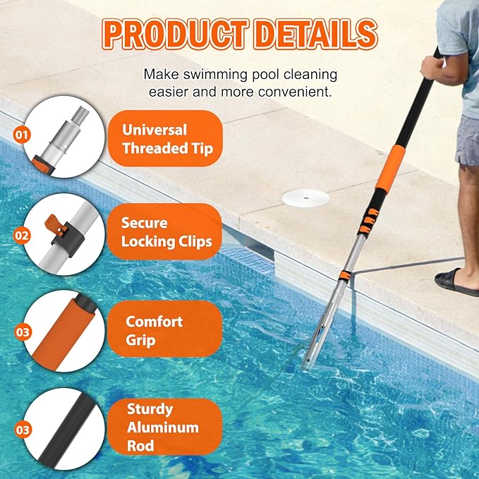 SISIUPASSIE 20FT Telescopic Pool Pole, Heavy Duty Swimming Pool Pole Adjustable Length, Aluminium Aolly, Universal Pole for Skimmer Nets, Vacuum Heads and Brushes