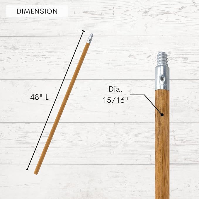 Commercial Products 48-inch Replacement Wood Broom Handle with Threaded Metal Tip and Lacquered for Floor Cleaning Sweeping in Home and Office (Pack of 2)