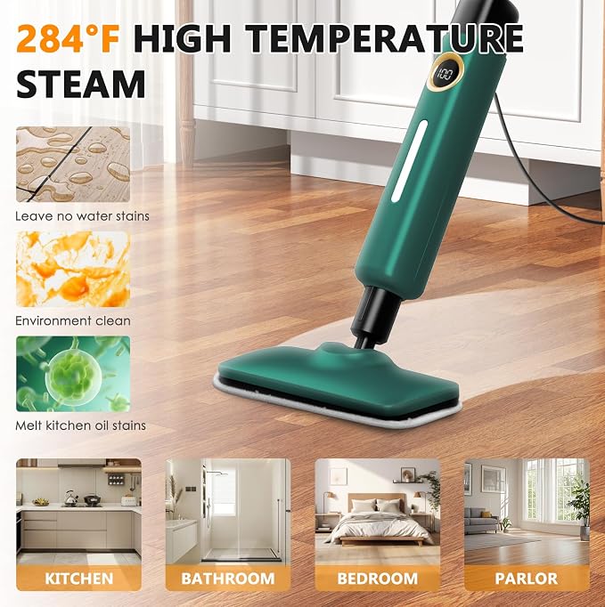 KEROMEE Steam Mop With 2 Washable Pads for Multi-floor Cleaning, High Temperature Steamer Cleaner for Sealed Hard Floors, Hardwood, Tile, Laminate