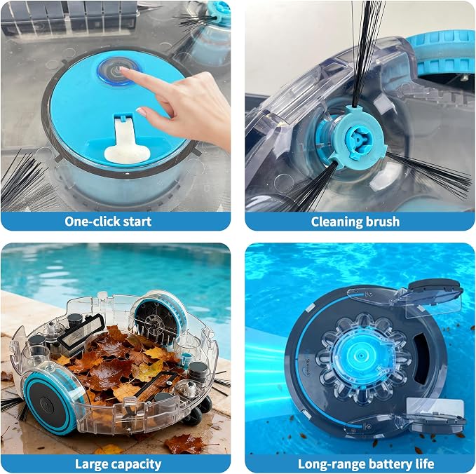 PRO Cordless Robotic Pool Cleaner with Slope Climbing Technology, 120 Mins Runtime Automatic Pool Vacuum, Dual Fine Filters, Self-Parking, Ideal for Above/In-Ground Pools up to 1290sq.ft