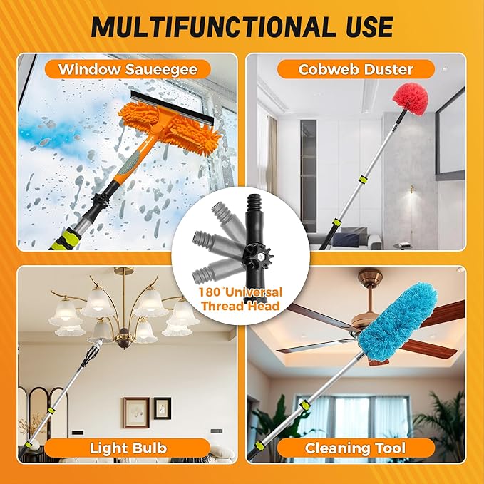 2.1-4ft Telescopic Extension Pole,Multi-Purpose Extension Pole with 180° Universal Thread Head, Black Oxide Aluminum Extendable Pole with Flip-Lock, for Painting,Dusting,Window Cleaning