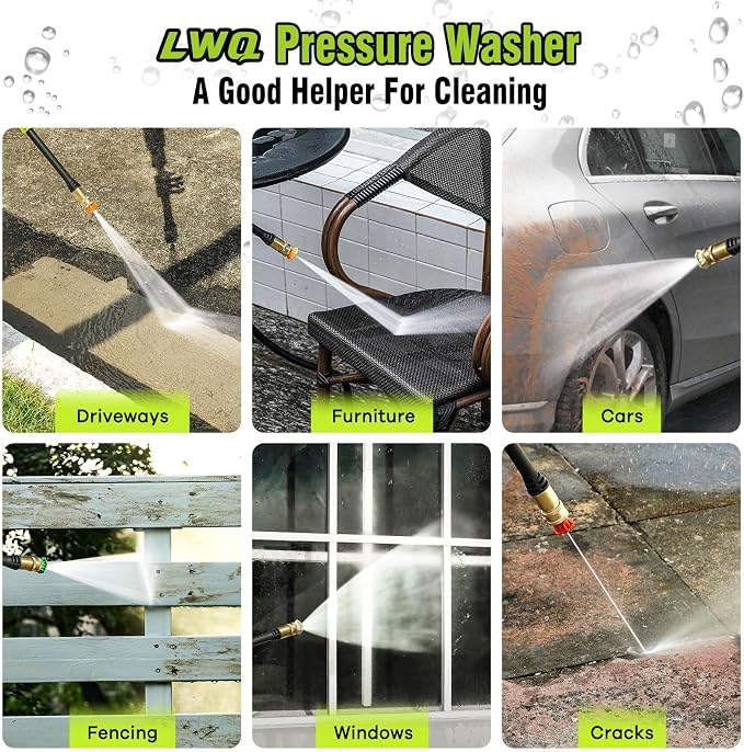 Pressure Washer, Portable Power Washer, 4 Quick Connect Nozzles, High Pressure Cleaning Machine for Car Fence Driveway Patio Washing and More(Light Green)