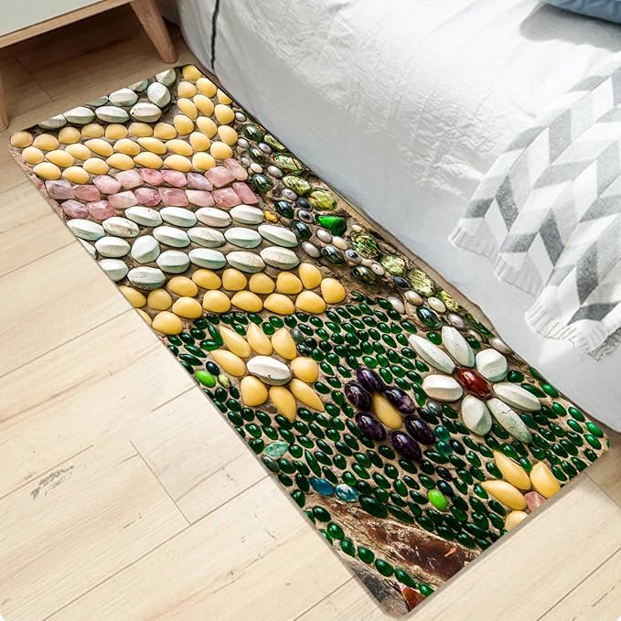 WODEJIA Non Slip Bath Rugs Sponge Foam for Bathroom,Flannel Mat Rug for Living Room, Absorbent MatS for Forlaundry Room and Kitchen,Colored Pebbles Welcome Mat 47x18 Inches