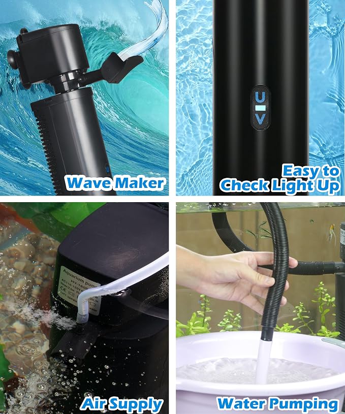 COOSPIDER 400GPH Aquarium Filter with 7W U-V Light for 75-200 Gallon | Fish Tank Filter for Green Control, Internal 30W Pump for Turtle Tank, Small Pond, Pool Filter, Cold Plunge Ice Bath Hot Tub