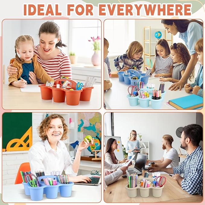 party greeting 6 Pack Classroom Caddy with Handle Plastic Storage Table Caddy Organizer with 6 Compartments Morandi Cup Caddy Organizer for Table Crayon Pencil Office School Supply