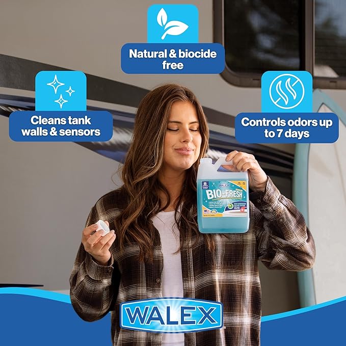 Walex Bio-Fresh Liquid Enzyme Holding Tank Treatment for RV, Camper & Marine - Black Water Tank Deodorizer, Liquifies Waste & Toilet Paper, Septic Tank Safe, Biocide-Free, Ocean Mist, 64oz