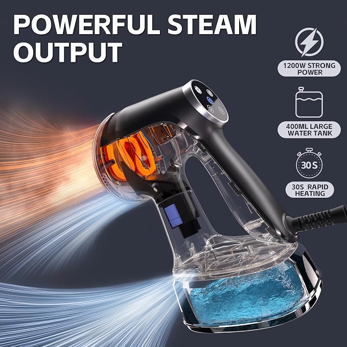 Vacuum Steamer for Clothes Handheld: 3600Pa Powerful Suction,Portable Travel Garment Steamer,400ml WaterTank, LED Display,15s Heat-Up,2-in-1 Steaming & Ironing,No Leak&Stable Steam(for 110-120V)