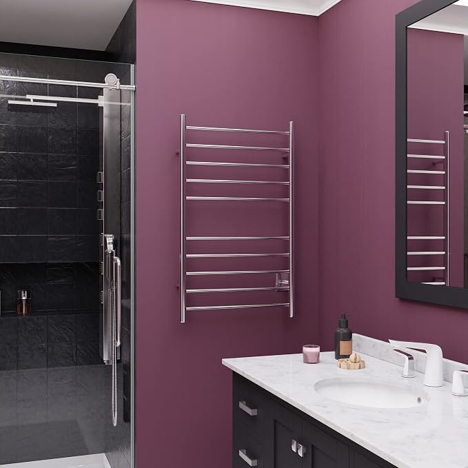 ANZZI Crete 10-Bar Stainless Steel Wall Mounted Towel Warmer Rack in Polished Chrome, 100W Quick Warming ETL Certified Tower Heater Rail, Hardwired Plug-in Towel Dryer, TW-WM104CH