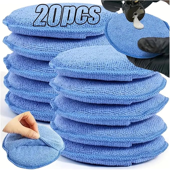 Compatible for 10/20pcs Car Detailing Applicator Pads Care Waxing Polish Sponge Soft Microfiber Round Pocket(Blue 20pcs)