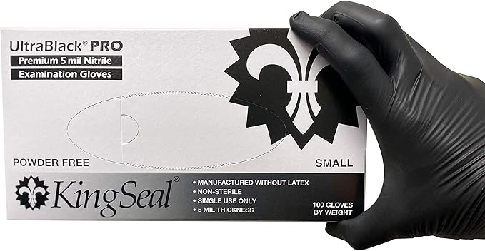 KingSeal UltraBlack-PRO Nitrile Exam Gloves, 5 MIL, Black, Professional Grade - 10 Boxes of 100 (1000 Count)