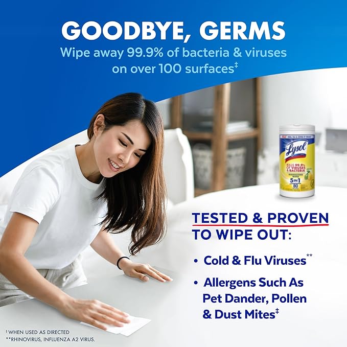 LYSOL Disinfecting Wipes, All Purpose Cleaner, Multi-Surface Antibacterial Cleaning Wipes, Household Cleaning Supplies, Dorm Essentials, Lemon & Lime Blossom Scent, 80 ct. (4 Pack)