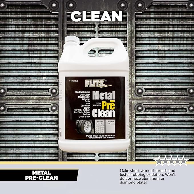 FLITZ Metal Pre-Clean - 1 Gallon of USA-Made Stainless Steel Cleaner - Works on Aluminum, Brass, Copper, & More - Tarnish, Rust Remover for Metals - Non-Abrasive Aluminum Deoxidizer (1 Pack)