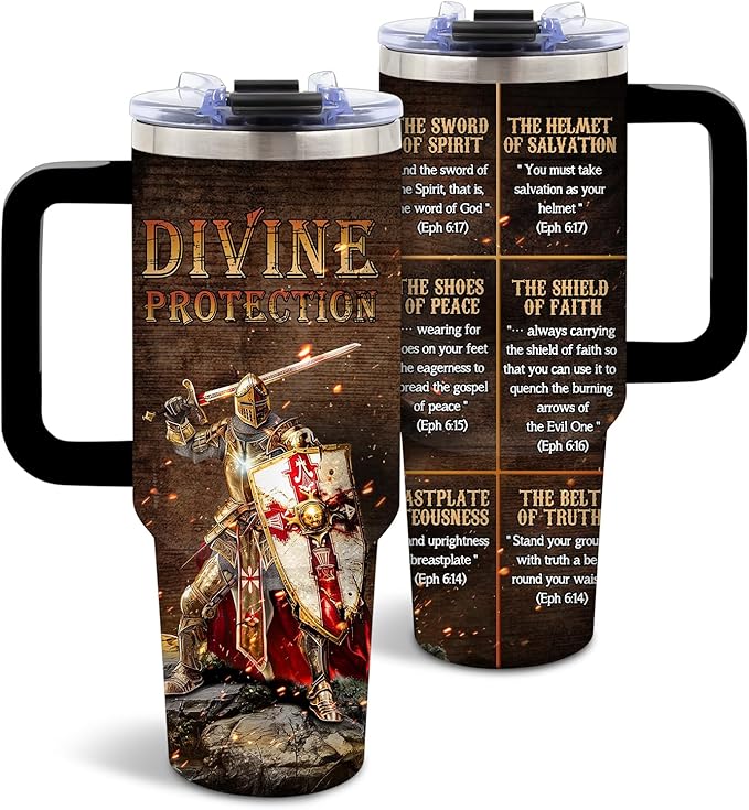 DUUV Christian Tumbler 40 Oz, Inspirational Christian Design, Stainless Steel Insulated Mug with Bible, Christmas Thanksgiving Gift for Religious Individuals, Spiritual Seekers, and Fantasy Fans