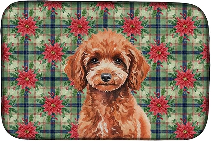 Caroline's Treasures Miniature Red Poodle Christmas PoinsettIas Dish Drying Mat Absorbent Dish Drying Mat Pad for Kitchen Counter Dish Drainer Mat for Countertop, 14 x 21", Multicolor