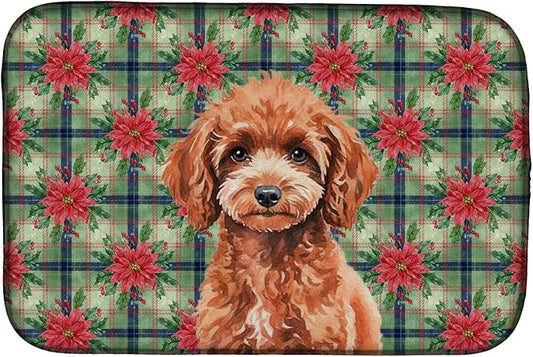 Caroline's Treasures Miniature Red Poodle Christmas PoinsettIas Dish Drying Mat Absorbent Dish Drying Mat Pad for Kitchen Counter Dish Drainer Mat for Countertop, 14 x 21", Multicolor
