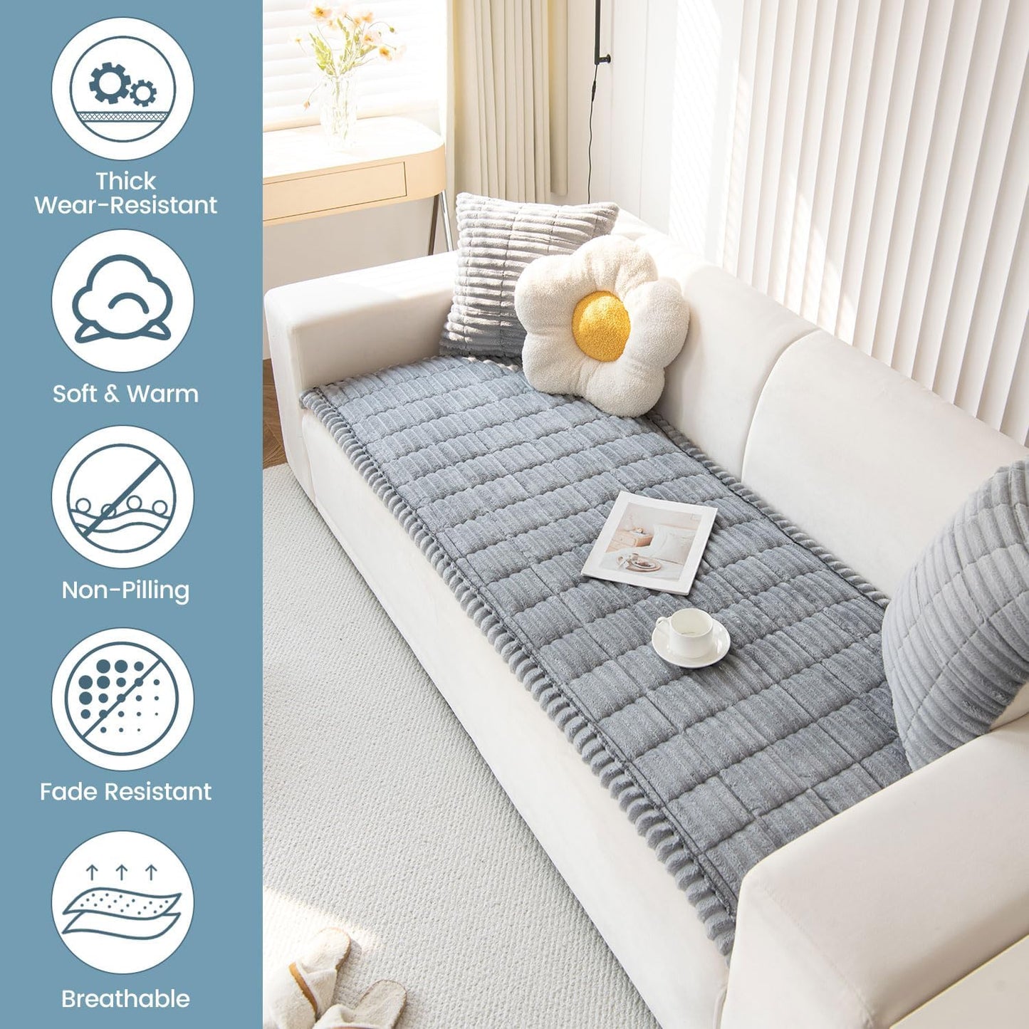 OTOB Couch Cover for Dogs Washable, Non Slip Funny Pet Couch Covers Sofa Slipcovers Cushion Mat, Plush Soft Cozy Pet Friendly Furniture Protector, All Seasons (Gray, 23.6" x 47.2")