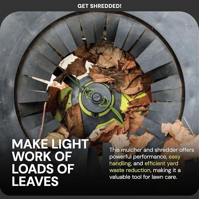 Sun Joe 15 Amp Bladeless Electric Leaf Mulcher & Shredder, 8,000 RPM, Mulches Up to 55 Gallons Per Minute, for Wet or Dry Yard Waste, SDJ617E