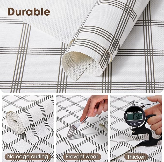 Drawer and Shelf Liner, Non-Slip Kitchen Cabinet Liners Non-Adhesive Thick Strong Grip Waterproof Washable Mats Protect Dresser Shelves Cupboard Bathroom Cabinets, White Stripes, 20 in X 20 FT