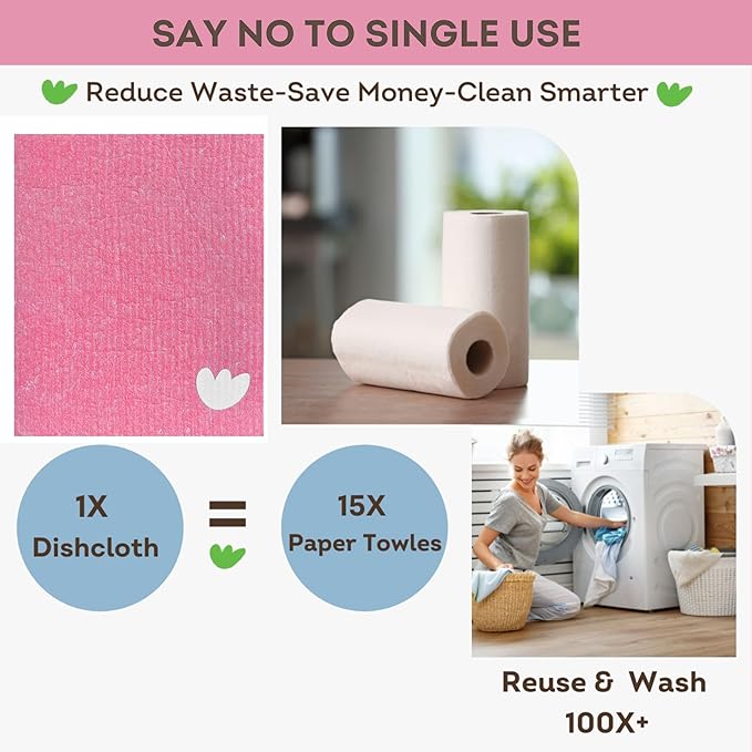 EKOH Swedish DishCloths for Kitchen 12 Pack, Reusable Paper Towels Washable, Eco-Friendly Cellulose Sponge, Microfiber Alternative Dish Cloth, Eco Friendly Cleaning Essentials