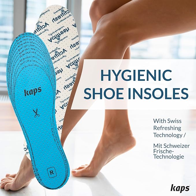 6 Pairs Kaps Actifresh Shoe Insoles Inserts, Odor Control Freshness Technology Developed in Switzerland by Sanitized, Triple Layer, Cushioning Soft Latex, Cut to Fit, Universal Size Unisex