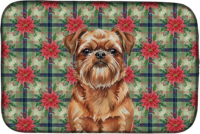 Caroline's Treasures Red Brussels Griffon Christmas PoinsettIas Dish Drying Mat Absorbent Dish Drying Mat Pad for Kitchen Counter Dish Drainer Mat for Countertop, 14 x 21", Multicolor