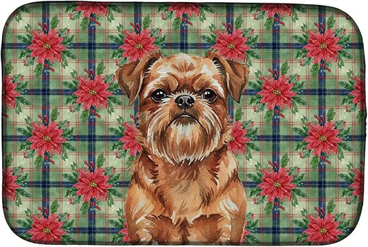 Caroline's Treasures Red Brussels Griffon Christmas PoinsettIas Dish Drying Mat Absorbent Dish Drying Mat Pad for Kitchen Counter Dish Drainer Mat for Countertop, 14 x 21", Multicolor