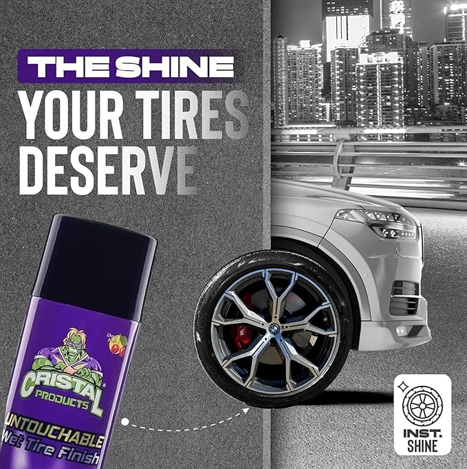 Cristal Products Untouchable Tire Shine Spray – Long-Lasting Wet Tire Finish for Deep Gloss & Protection – Waterproof Tire Shine, Easy Application, Premium Tire Cleaner Shine 8oz (12PK)