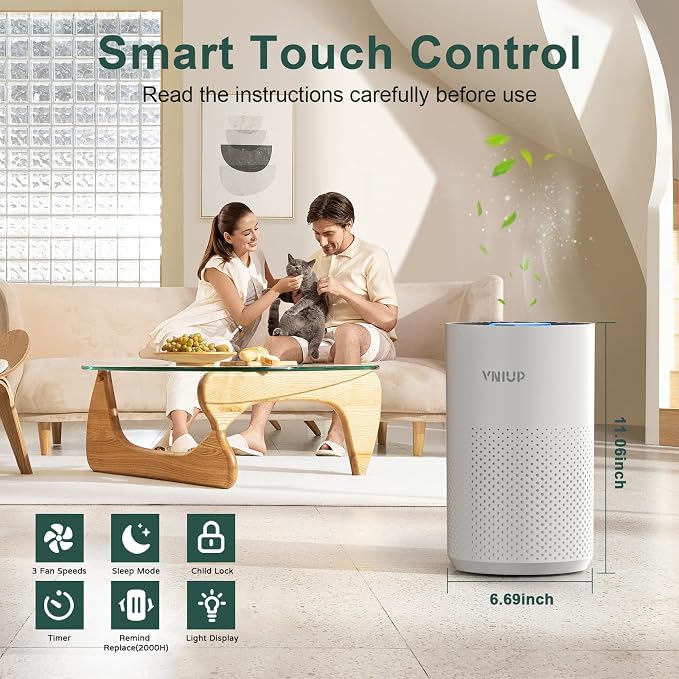 Air Purifiers for Home Bedroom up to 800 ft², VNIUP H14 True HEPA Air Filter Cleaner for Bedroom with Fragrance Function, with Sleep Mode& Light Mode Air Cleaner for Pet Dander Odor Dust Smoke