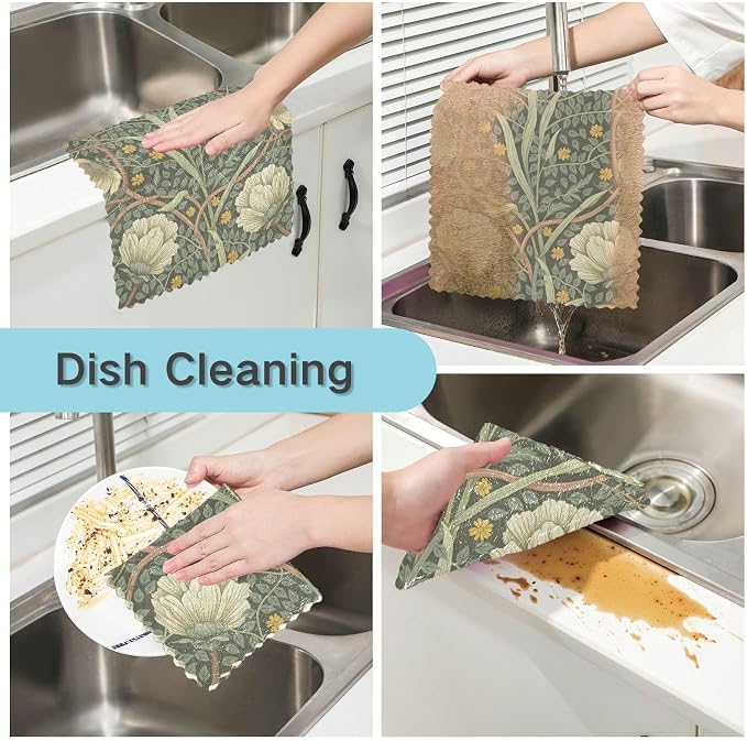 ALAZA Dish Towels William Morris Dish Cloths Super Absorbent Kitchen Towels Lint Free Bar Tea Soft Towel Kitchen Accessories Set of 6, 11"x11"
